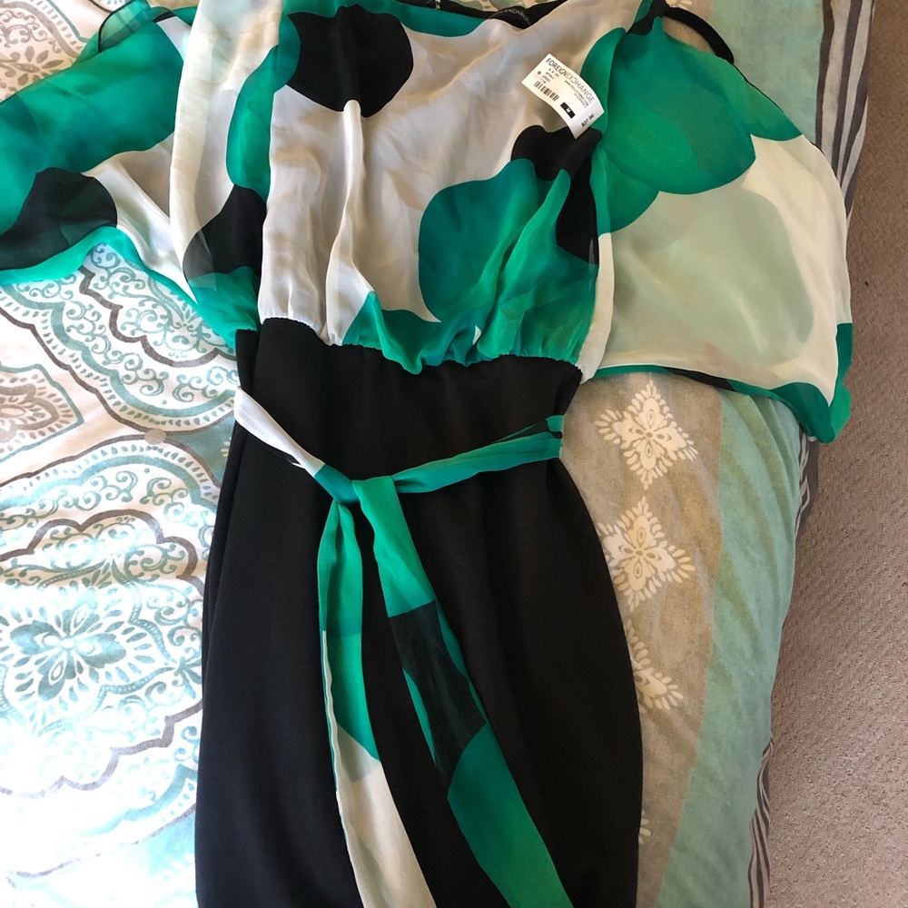 Black, green and white dress